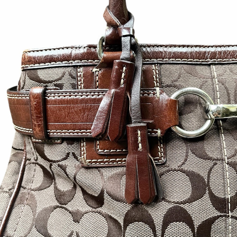 Coach Brown Signature Canvas Satchel with Leather Trim - Picture 5 of 15